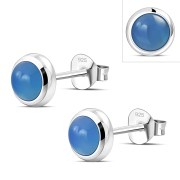 Blue Enamel Round Silver Stud Earrings, e423st